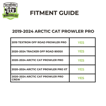 Fitment guide for 2019-2024 Arctic Cat Prowler Pro, Pro XT, Pro Crew, Textron Prowler Pro and Tracker Off Road 800SX