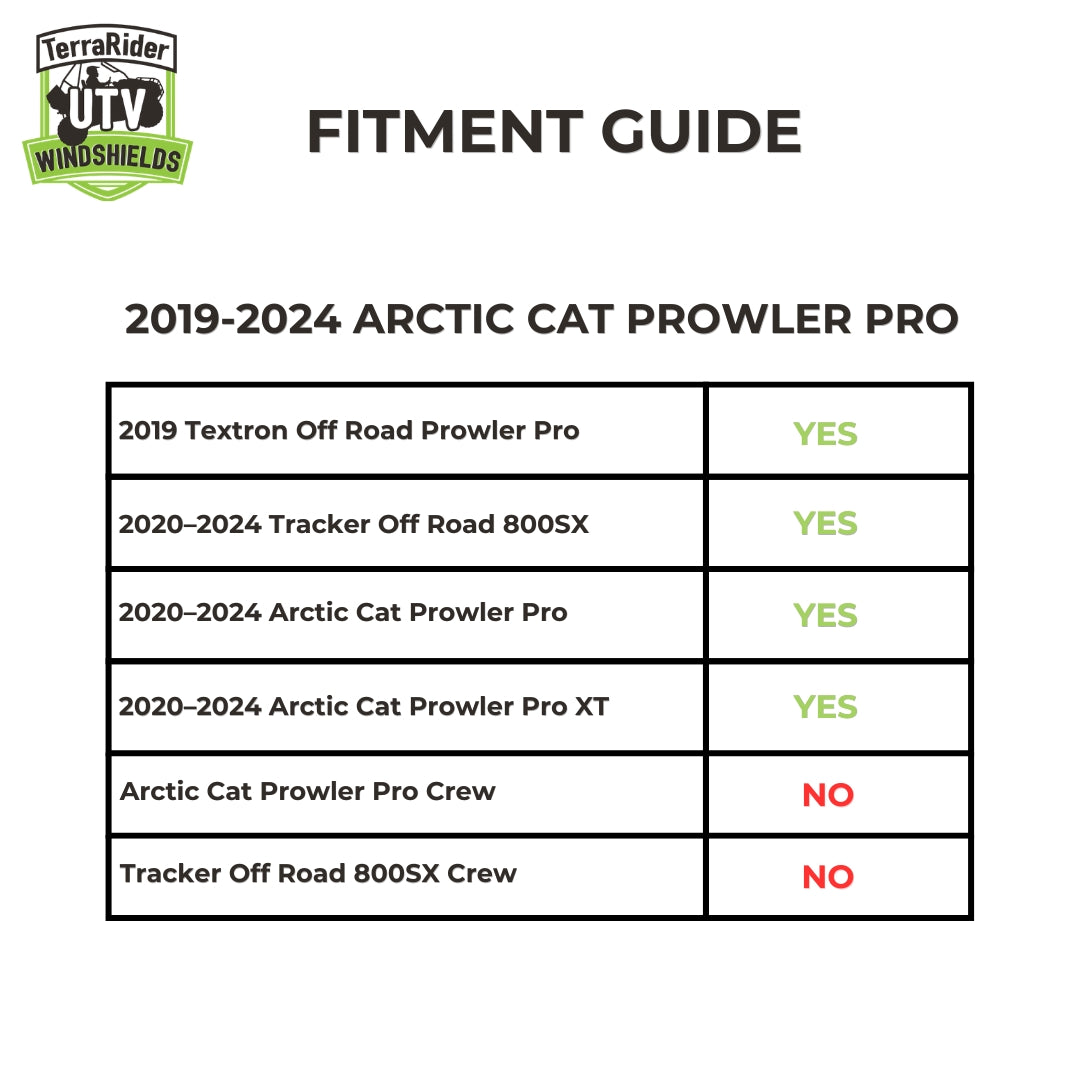 Fitment guide for 2019-2024 Arctic Cat Prowler Pro and Pro XT, Textron Prowler Pro and Tracker Off Road 800SX