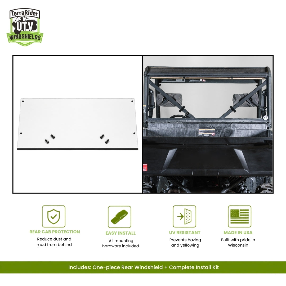 Arctic Cat Prowler Pro one-piece rear windshield, shown installed behind the cab of a Prowler Pro