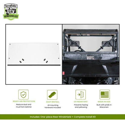 Arctic Cat Prowler Pro one-piece rear windshield, shown installed behind the cab of a Prowler Pro