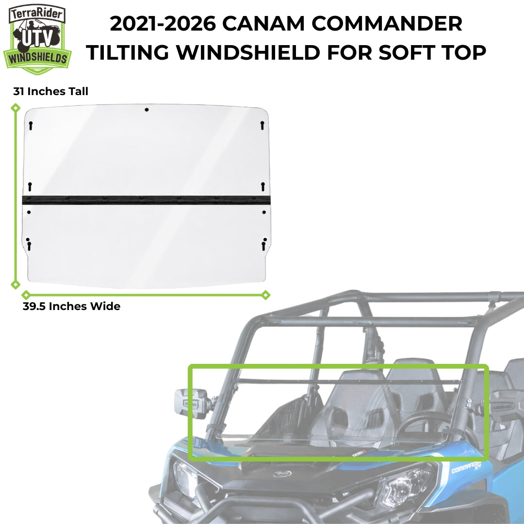2021-2026 Can-Am Commander tilting windshield for soft top, 31 inches tall by 39.5 inches wide. gallery-2