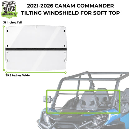 2021-2026 Can-Am Commander tilting windshield for soft top, 31 inches tall by 39.5 inches wide. gallery-2