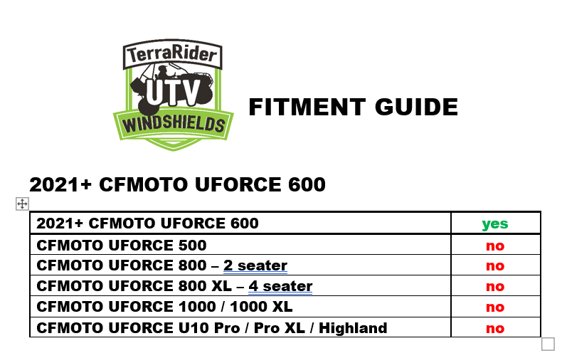 CFMOTO 2021+ UFORCE 600 WITH PRO FIT FRAME TILTING UTV WINDSHIELD - FOR FACTORY HARD TOP (TK00159, TK00160 & TK00536)