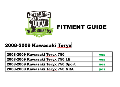 2008-2009 KAWASAKI TERYX 2 SEATER TILTING UTV WINDSHIELD - FOR FACTORY HARD TOP (TK00140, TK00198 & TK00882)